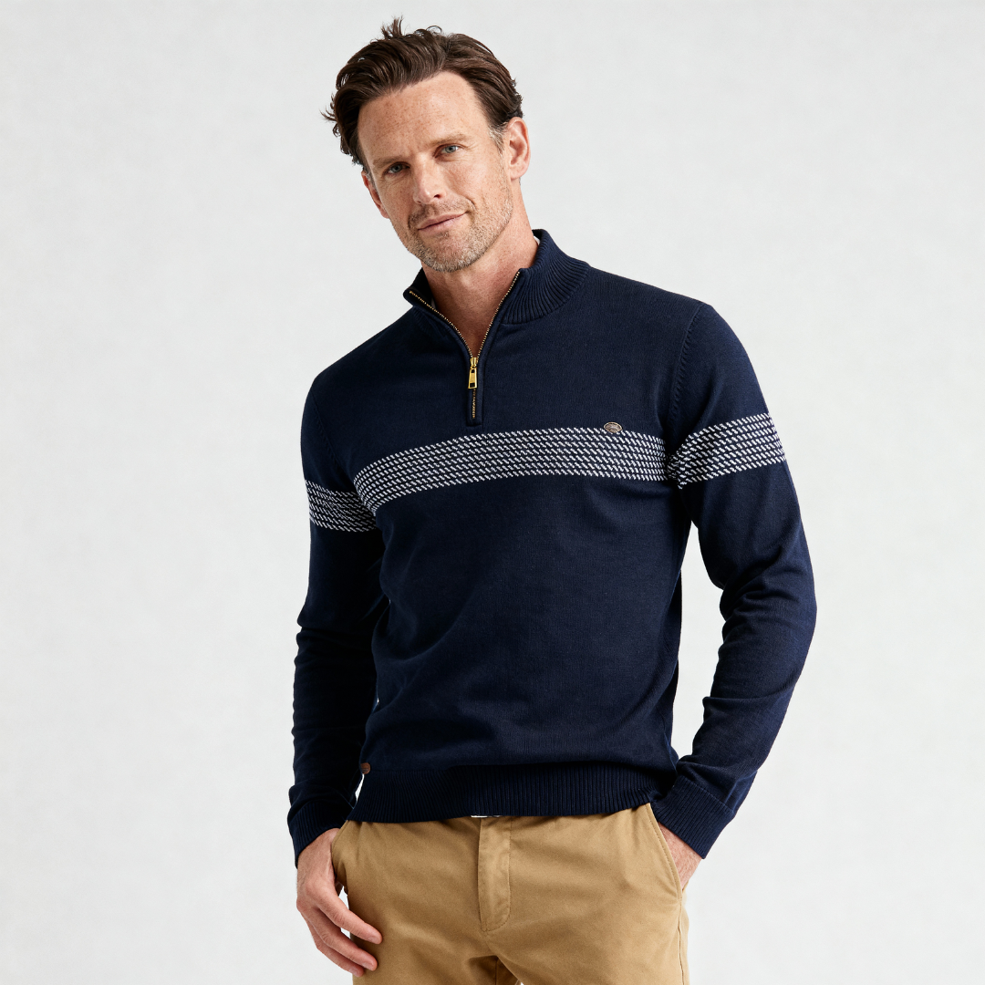 Durham Heritage Stripe Men Half Zip Sweater